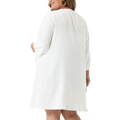 Plus Size Cardigan For Women Open Front 3/4 Sleeve Swiss Dots Casual Cover Up