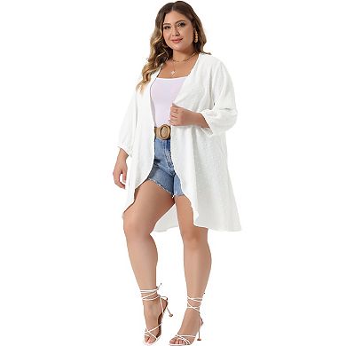 Plus Size Cardigan For Women Open Front 3/4 Sleeve Swiss Dots Casual Cover Up