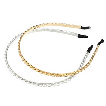 2 pc Metal Twisted Link Chain Shape Headband Gold Tone Silver Tone 4.72"x0.2"