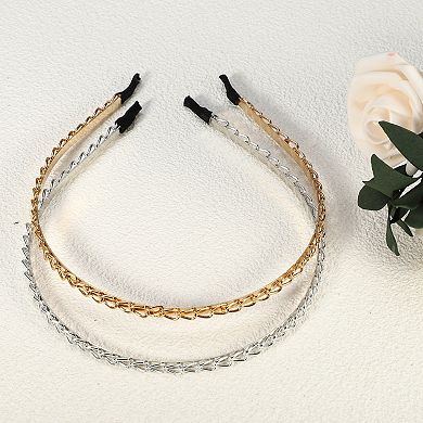 2pcs Metal Twisted Link Chain Shape Headband Gold Tone Silver Tone 4.72"x0.2"