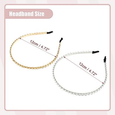 2pcs Metal Twisted Link Chain Shape Headband Gold Tone Silver Tone 4.72"x0.2"