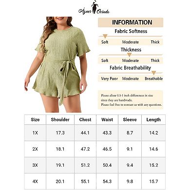 Plus Size Rompers For Women 2023 Summer Short Sleeve Cute Ruffle Front Tie Beach Short Jumpsuits