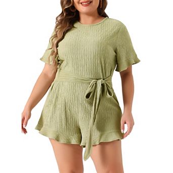 Plus Size Rompers For Women 2023 Summer Short Sleeve Cute Ruffle Front Tie Beach Short Jumpsuits