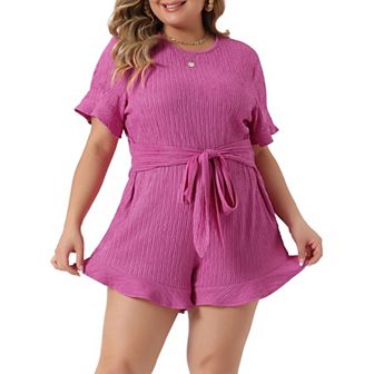 Plus Size Rompers For Women 2023 Summer Short Sleeve Cute Ruffle Front Tie Beach Short Jumpsuits