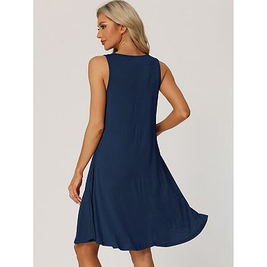 Women's Nightshirt Sleeveless Tank Dress Basic Sleepwear Nightgown With Pockets