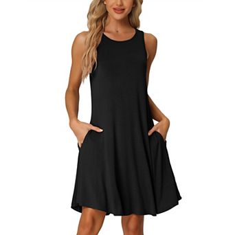 Women's Nightshirt Sleeveless Tank Dress Basic Sleepwear Nightgown with Pockets