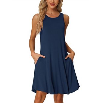 Women's Nightshirt Sleeveless Tank Dress Basic Sleepwear Nightgown with Pockets