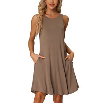 Women's Nightshirt Sleeveless Tank Dress Basic Sleepwear Nightgown with Pockets