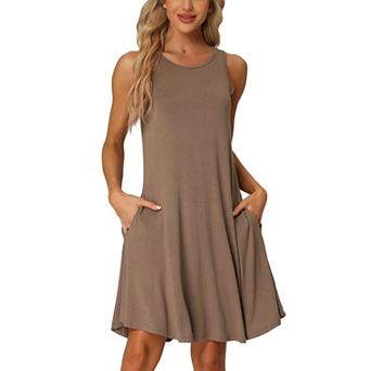 Women's Nightshirt Sleeveless Tank Dress Basic Sleepwear Nightgown with Pockets