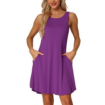 Women's Nightshirt Sleeveless Tank Dress Basic Sleepwear Nightgown with Pockets