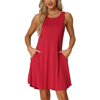 Women's Nightshirt Sleeveless Tank Dress Basic Sleepwear Nightgown with Pockets