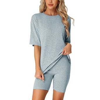 Women's Ribbed Knit Soft Tracksuit Sweatshirt Set Shorts Loungewear Sleepwear