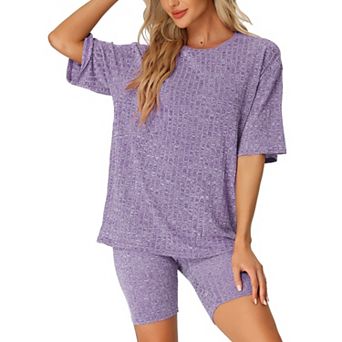 Women's Ribbed Knit Soft Tracksuit Sweatshirt Set Shorts Loungewear Sleepwear