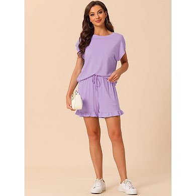 Women's Pajamas Ruffle Summer Outfits Short Sleeves Tops with Shorts Soft Lounge Sets