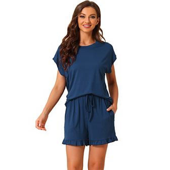 Women's Pajamas Ruffle Summer Outfits Short Sleeves Tops with Shorts Soft Lounge Sets