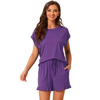 Women's Pajama Ruffle Summer Outfits Short Sleeves Tops with Shorts Lounge Sets
