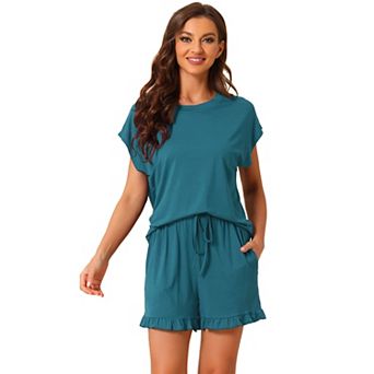 Women's Pajama Ruffle Summer Outfits Short Sleeves Tops with Shorts Lounge Sets