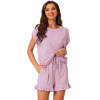 Women's Pajama Ruffle Summer Outfits Short Sleeves Tops with Shorts Lounge Sets