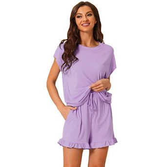 Women's Pajama Ruffle Summer Outfits Short Sleeves Tops with Shorts Lounge Sets