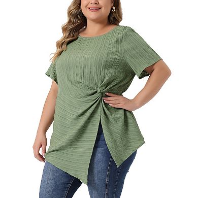 Women's Plus Size Tops Round Neck Short Sleeve Irregular Hem Twist Knot T-shirt Top