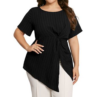Women's Plus Size Tops Round Neck Short Sleeve Irregular hem Twist Knot T-Shirt Top