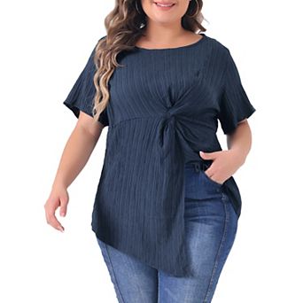 Women's Plus Size Tops Round Neck Short Sleeve Irregular hem Twist Knot T-Shirt Top
