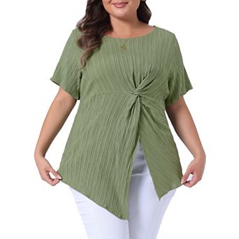 Women's Plus Size Tops Round Neck Short Sleeve Irregular hem Twist Knot T-Shirt Top