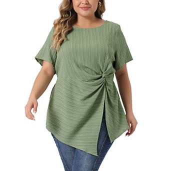 Women's Plus Size Tops Round Neck Short Sleeve Irregular hem Twist Knot T-Shirt Top