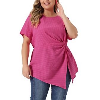 Women's Plus Size Tops Round Neck Short Sleeve Irregular hem Twist Knot T-Shirt Top