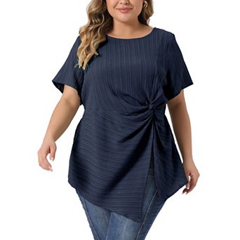Women's Plus Size Tops Round Neck Short Sleeve Irregular hem Twist Knot T-Shirt Top