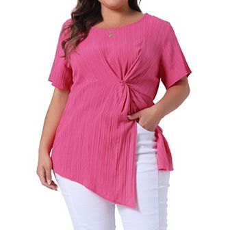 Women's Plus Size Tops Round Neck Short Sleeve Irregular Hem Twist Knot T-shirt Top