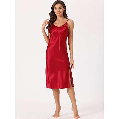 Women's Satin Sleeveless Pajama Dress Round Neck Sleepwear Lounge Camisole Silky Nightgowns