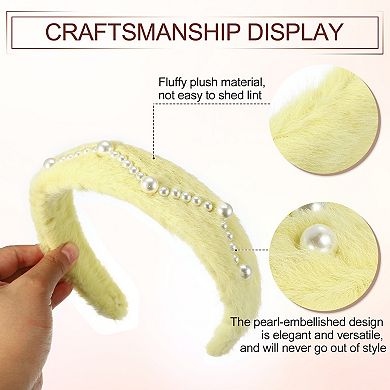 Fluffy Fuzzy Headband Solid Color Hair Band Faux Pearl Plush Hair Band
