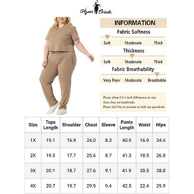 Women's Plus Size 2 Piece Matching Lounge Set Short Sleeve Slightly Crop Top Casual Sweatsuit