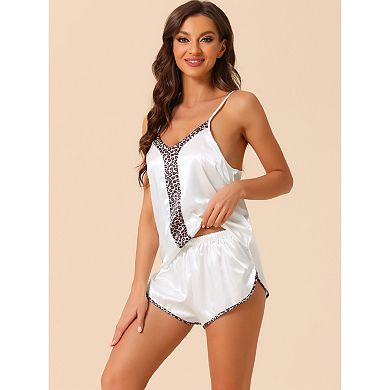 Women's Satin Pajamas Sleeveless Cami Back Sleepwear With Shorts Silky Lounge Set