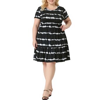 Plus Size Dress For Women Short Sleeve Empire Waist Casual Swing T-shirt Dress