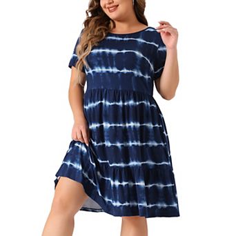 Plus Size Dress For Women Short Sleeve Empire Waist Casual Swing T-shirt Dress