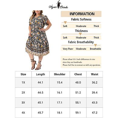 Plus Size Summer Boho Dresses For Women Casual V Neck Short Sleeve Floral Print Beach Midi Dress