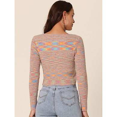 Women's Casual Long Sleeve Open Front Stripe Knitted Fashion Butterfly Buckle Crop Sweater Cardigan