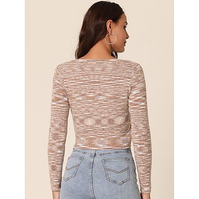 Women's Casual Long Sleeve Open Front Stripe Knitted Fashion Butterfly Buckle Crop Sweater Cardigan