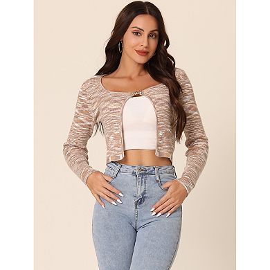 Women's Casual Long Sleeve Open Front Stripe Knitted Fashion Butterfly Buckle Crop Sweater Cardigan