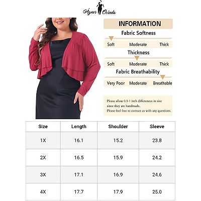 Plus Size Cardigan For Women Long Sleeve Open Front Cropped Shrugs Bolero  Cardigans