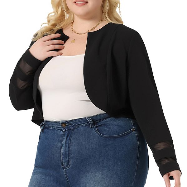 Plus Size Blazer Jacket For Women Mesh Long Sleeve Open Front Cropped ...