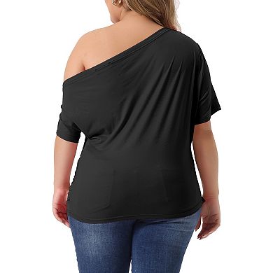Plus Size Tops for Women One Shoulder Short Sleeve Blouses
