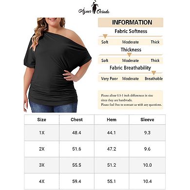 Plus Size Tops For Women One Shoulder Short Sleeve Blouses