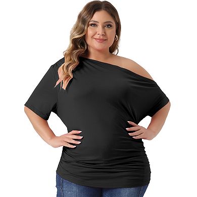 Plus Size Tops for Women One Shoulder Short Sleeve Blouses