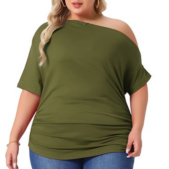Plus Size Tops for Women One Shoulder Short Sleeve Blouses