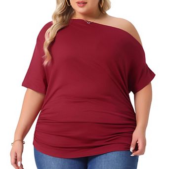 Plus Size Tops For Women One Shoulder Short Sleeve Blouses