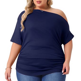 Plus Size Tops For Women One Shoulder Short Sleeve Blouses