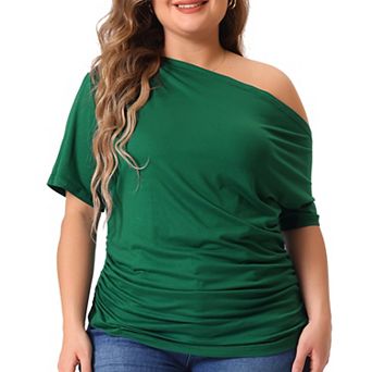 Plus Size Tops For Women One Shoulder Short Sleeve Blouses